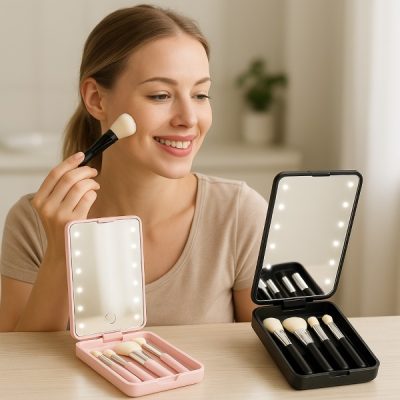 Mini zestaw pędzli z lusterkiem LED | GLOBRISTIC