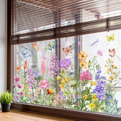 Kolorowa naklejka na okno w kwiaty | FLORASTIK
